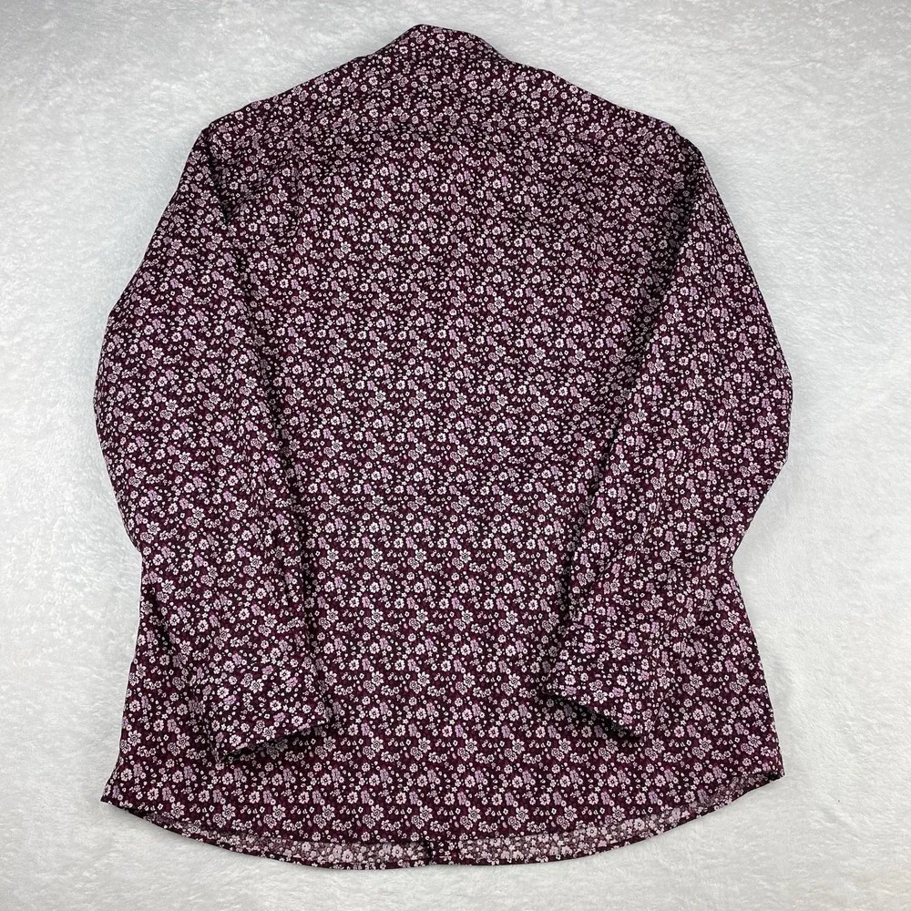 Banana Republic Shirt Mens 16-32/33 Burgundy Floral Print Slim Fit Stretch